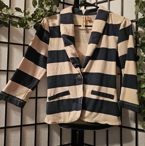 Eyeshadow Striped Navy and Beige Women's Blazer Size Small